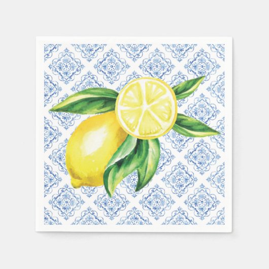 Lemon Brautparty Napkins, Blue Tile Napkins Serviette (Vorderseite)