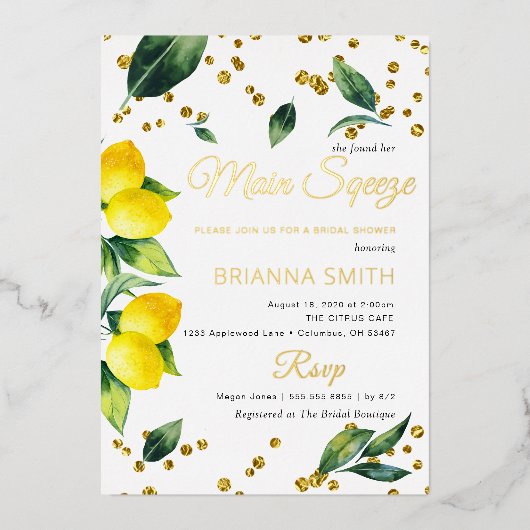 Lemon Brautparty Real Folieneinladung (Vorderseite)