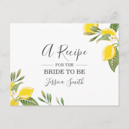 Lemon Brautparty Rezpe Card Citrus Rustic Boho Postkarte