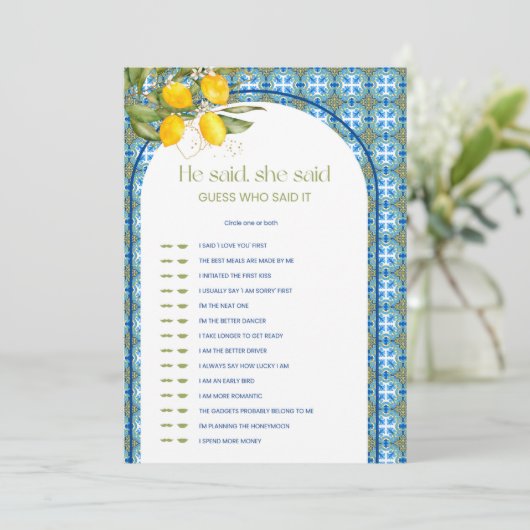 Lemon Brautparty sagte er sagte, sie sagte Game Ca Einladung (Stehend Vorderseite)