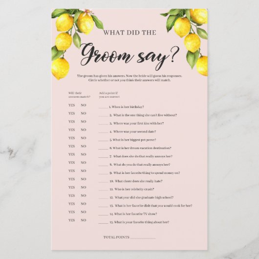 Lemon Brautparty Was der Bräutigam gesagt hat (Vorderseite)