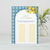 Lemon Brautparty Wedding A-Z Game Card Einladung (Stehend Vorderseite)