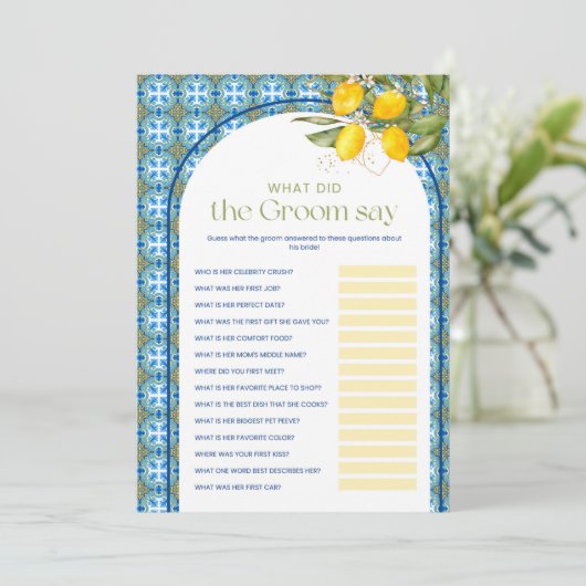 Lemon Brautparty What Groom Say Spielkarte Einladung (Stehend Vorderseite)