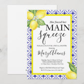 Lemon Bridal Dusche Einladung, Blue Tile Italienis Einladung (Vorne/Hinten)