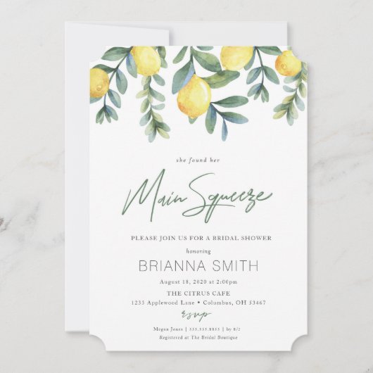 Lemon Bridal Dusche Einladung Hauptpresse (Vorderseite)