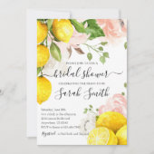 Lemon Bridal Dusche Einladung mit rosa Blume (Vorderseite)