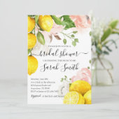 Lemon Bridal Dusche Einladung mit rosa Blume (Stehend Vorderseite)