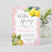 Lemon Bridal Dusche Einladung, Pink Tile Italienis Einladung (Stehend Vorderseite)