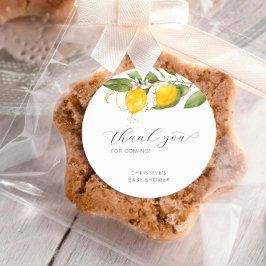 Lemon Bright Citrus Floral Baby Dusche Vielen Dank Runder Aufkleber