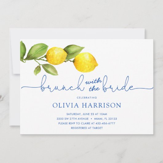 Lemon Brunch mit Brautdusche Einladung (Vorderseite)