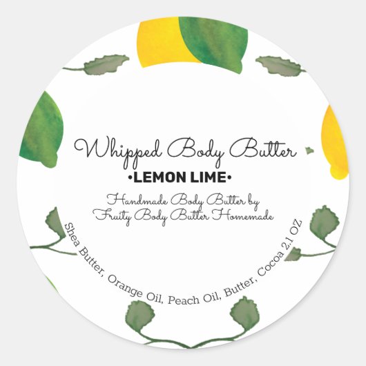 Lemon Bunch Body Butter Bath Branding Verpackung Runder Aufkleber (Vorderseite)