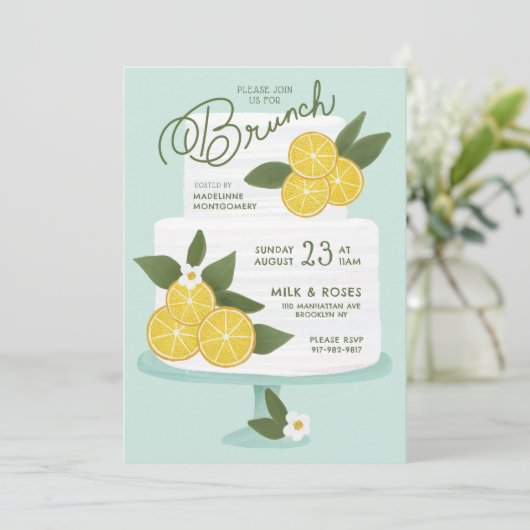 Lemon Cake Brunch Einladung (Stehend Vorderseite)