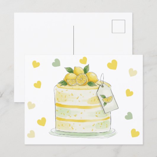 Lemon Cake Watercolor Postkarte (Vorne/Hinten)