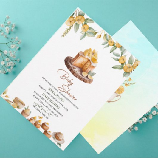 Lemon Cakes Watercolor Babydusche Einladung