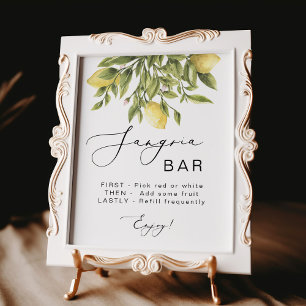 Lemon Calligraphy Brautparty Sangria Bar Sign Poster