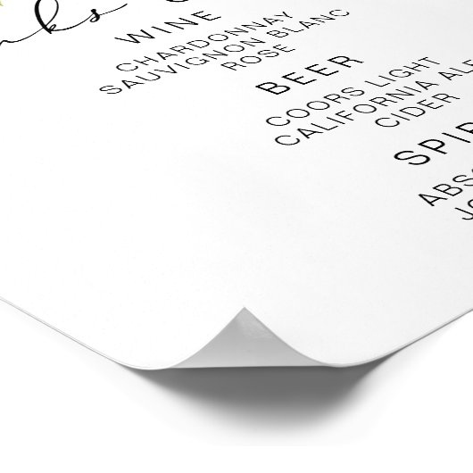 Lemon Calligraphy Drinks List Bar Sign Poster (Ecke)