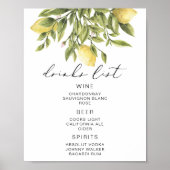 Lemon Calligraphy Drinks List Bar Sign Poster (Vorne)