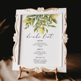 Lemon Calligraphy Drinks List Bar Sign Poster
