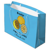 Lemon Cartoon Illustration Große Geschenktüte (Rückseite Schrägansicht)