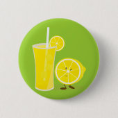 Lemon-Charakter stehend neben Limonade Button (Vorderseite)