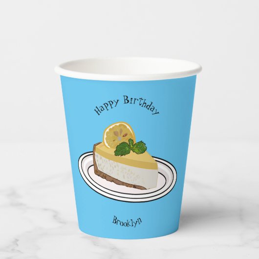 Lemon cheesecake Cartoon Illustration Pappbecher (Vorderseite)