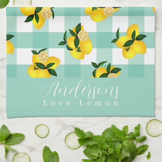Lemon Chic Aqua Gingham Geschirrtuch (Gefaltet)
