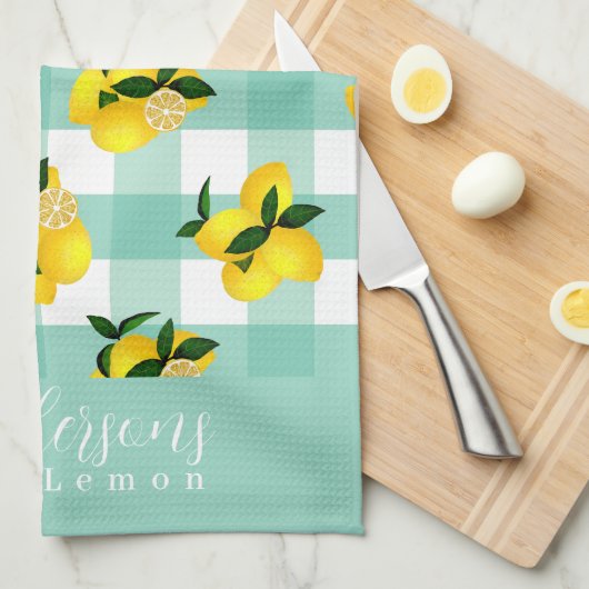 Lemon Chic Aqua Gingham Geschirrtuch (Viertel Falte)