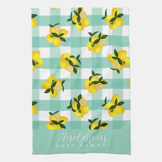 Lemon Chic Aqua Gingham Geschirrtuch (Vertikal)
