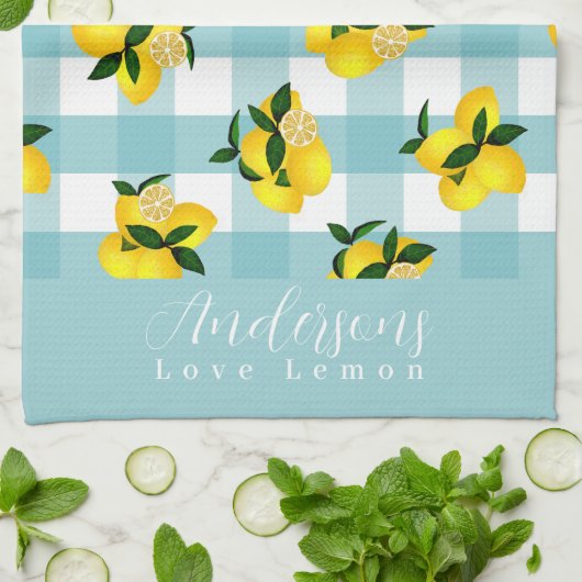 Lemon Chic Blue Gingham Geschirrtuch (Gefaltet)