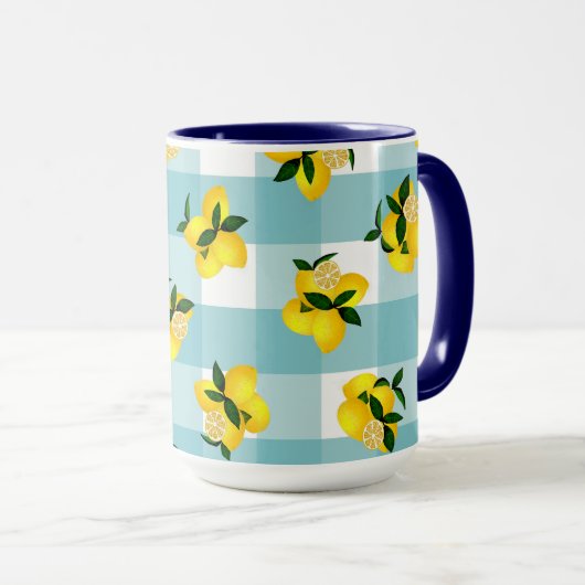 Lemon Chic Blue Gingham Tasse (VorderseiteRechts)
