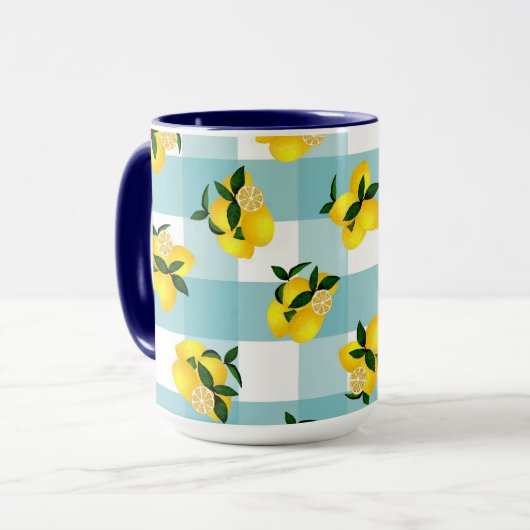 Lemon Chic Blue Gingham Tasse (Vorderseite Links)
