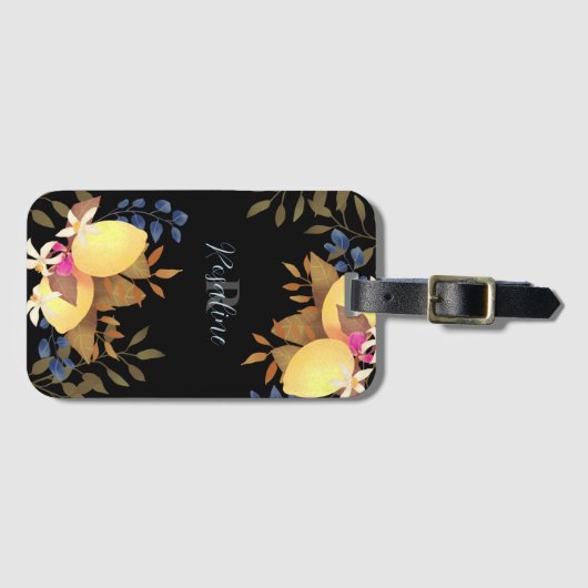 Lemon Chic Monogram Black Gepäckanhänger (Vorderseite (Horizontal))