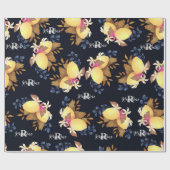 Lemon Chic Monogram Black Geschenkpapier (Flach)