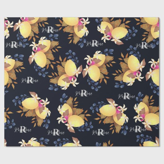 Lemon Chic Monogram Black Geschenkpapier (Flach)