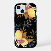 Lemon Chic Monogram Black iPhone 15 Hülle (Rückseite)