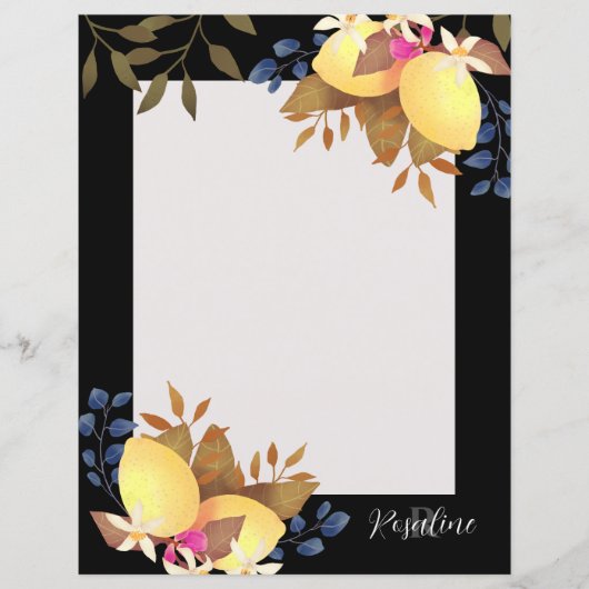 Lemon Chic Monogram Black Paper Sheet (Vorderseite)