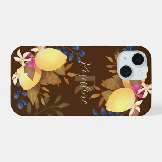 Lemon Chic Monogram Brown iPhone 15 Hülle (Rückseite (Horizontal))