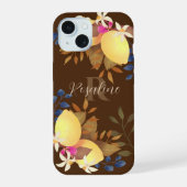 Lemon Chic Monogram Brown iPhone 15 Hülle (Rückseite)
