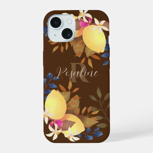 Lemon Chic Monogram Brown iPhone 15 Hülle (Rückseite)