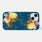 Lemon Chic Monogram Turquoise iPhone 15 Hülle (Rückseite (Horizontal))
