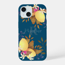 Lemon Chic Monogram Turquoise iPhone 15 Hülle