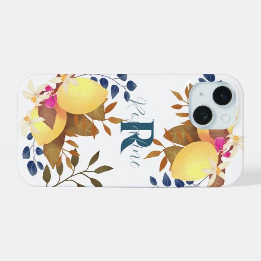 Lemon Chic Monogram White iPhone 15 Hülle (Rückseite (Horizontal))