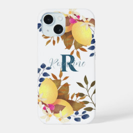 Lemon Chic Monogram White iPhone 15 Hülle