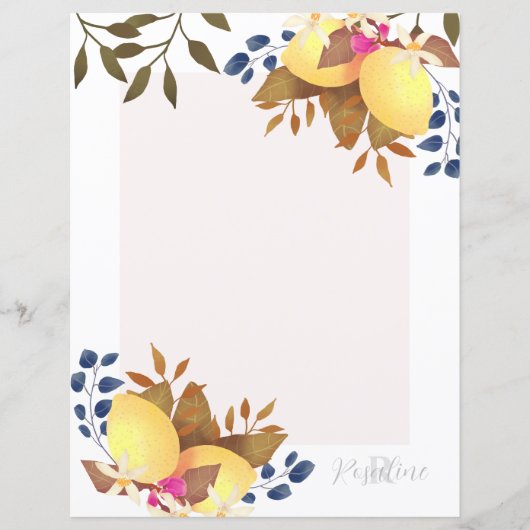 Lemon Chic Monogram White Paper Sheet (Vorderseite)