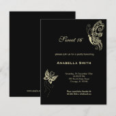 Lemon Chiffon Sweet 16 Schmetterlinge Einladung (Vorne/Hinten)