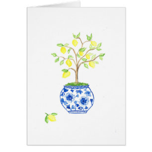 Lemon Chinoiserie Wasserfarben Druckgraukarte