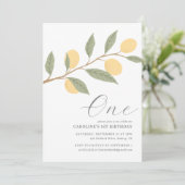 Lemon Citrus 1. Geburtstag Einladung (Stehend Vorderseite)