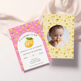 Lemon Citrus 1. Geburtstag Foto Einladung