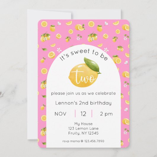 Lemon Citrus 2. Geburtstag Foto Einladung (Vorderseite)
