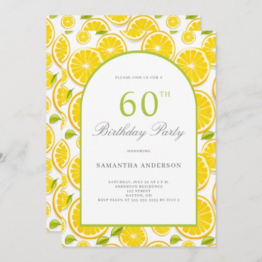 Lemon Citrus 60. Geburtstag Einladung (Vorne/Hinten)